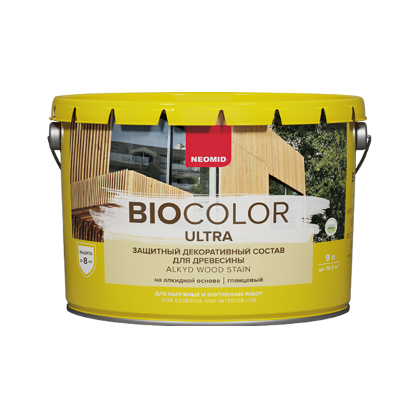 Неомид BIO COLOR ULTRA Алкидный декоративный деревозащитный состав 9л Неомид BIO COLOR ULTRA Алкидный декоративный деревозащитный состав 9л