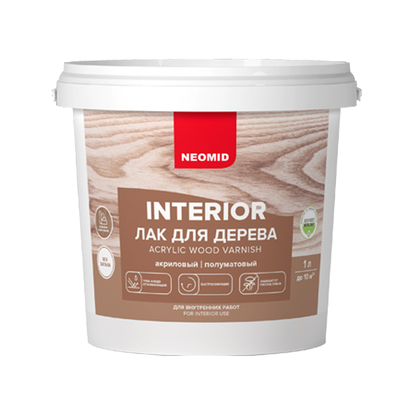 Неомид INTERIOR Лак для дерева антисептический для внутренних работ 1л Неомид INTERIOR Лак для дерева антисептический для внутренних работ 1л