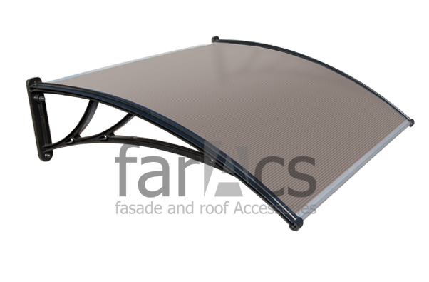 FarAcs Козырек над крыльцом 1200 мм КЧ-ПБ (кронштейн черный - поликарбонат бронза)
