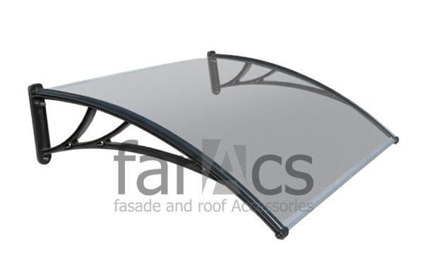 FarAcs Козырек над крыльцом 1500 мм КЧ-ПП (кронштейн черный - поликарбонат прозрачный)