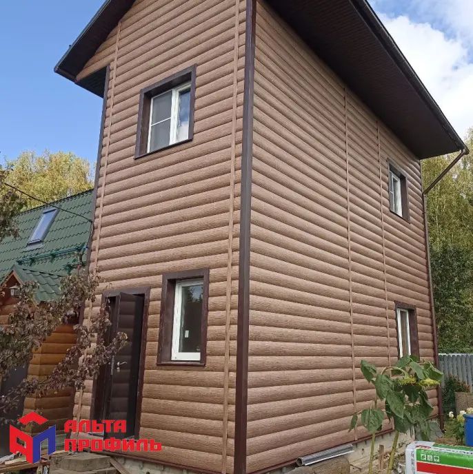 Альта-Профиль Сайдинг Blockhouse Люкс BH-03 двухпереломный малый Каштан — изображение 6